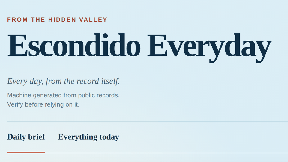 Escondido Everyday masthead: every day, from the record itself