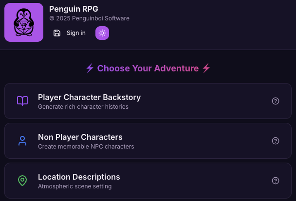 PenguinRPG interface preview